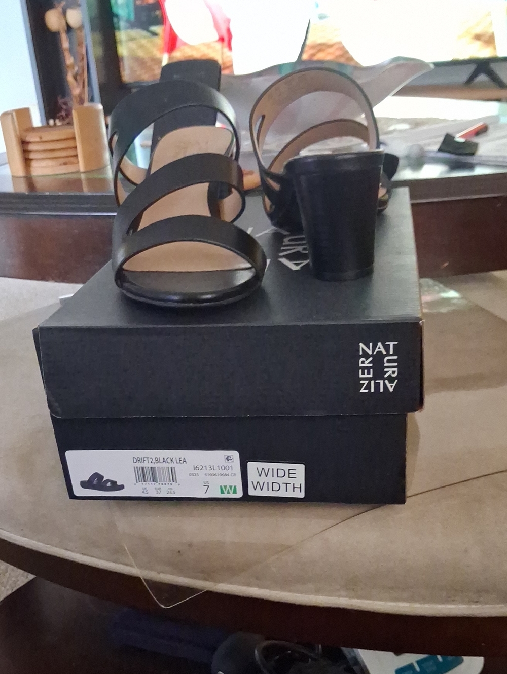 Naturalizer Black Strappy Wide Block Heel Sandals